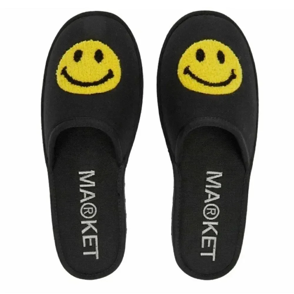 Market Men's Black Slip on Smiley Slippers(Size 11)